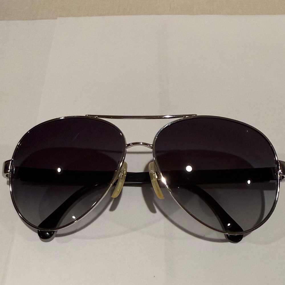 CHANEL Silver and Black Aviator Sunglasses
